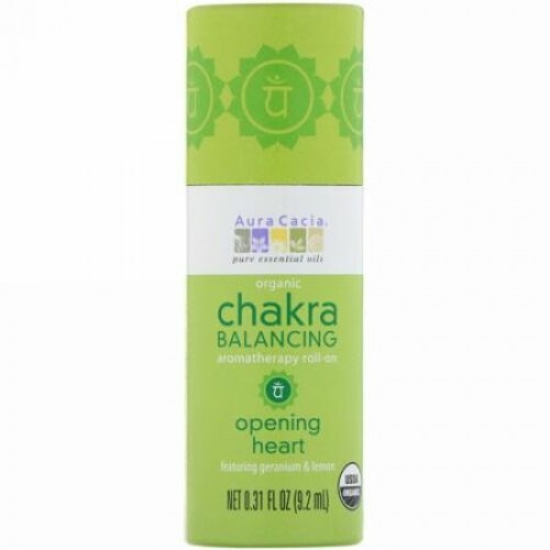 Aura Cacia, オーガニック・チャクラバランス・アロマセラピー・ロールオン、オープニング・ハート、0.31 液体オンス（9.2 ml） (Discontinued Item)