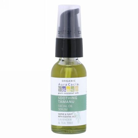 Aura Cacia, Organic Soothing Tamanu Facial Oil Serum, Lavender & Tea Tree, 1 fl oz (30 ml) (Discontinued Item)