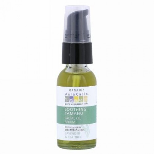 Aura Cacia, Organic Soothing Tamanu Facial Oil Serum, Lavender & Tea Tree, 1 fl oz (30 ml) (Discontinued Item)