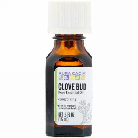 Aura Cacia, 100% 純エッセンシャルオイル、クローブバッド、0.5 液量オンス (15 ml)