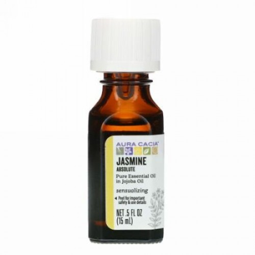 Aura Cacia, ピュアエッセンシャルオイル、ジャスミンアブソリュート、15ml（0.5液量オンス）