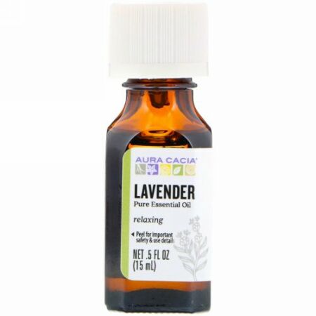 Aura Cacia, 100% 純正エッセンシャルオイル、ラベンダー、.5 液オンス (15 ml)