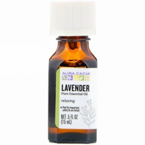Aura Cacia, 100% 純正エッセンシャルオイル、ラベンダー、.5 液オンス (15 ml)