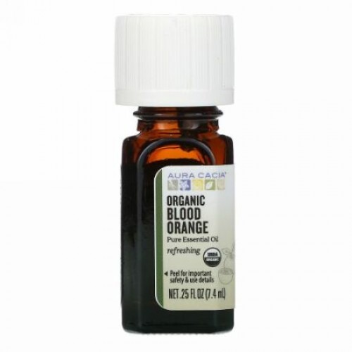 Aura Cacia, ピュアエッセンシャルオイル、オーガニックブラッドオレンジ、7.4ml（0.25液量オンス）