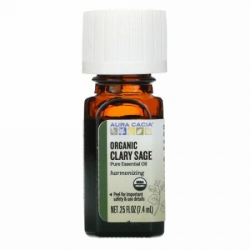 Aura Cacia, ピュアエッセンシャルオイル、オーガニッククラリーセージ、7.4ml（0.25液量オンス）