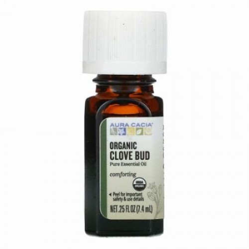 Aura Cacia, ピュアエッセンシャルオイル、オーガニッククローブ花芽、7.4ml（0.25液量オンス）