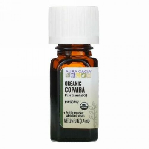 Aura Cacia, ピュアエッセンシャルオイル、オーガニックコパイバ、7.4ml（0.25液量オンス）