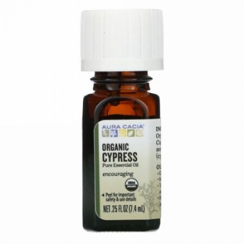Aura Cacia, ピュアエッセンシャルオイル、オーガニックヒノキ、7.4ml（0.25液量オンス）