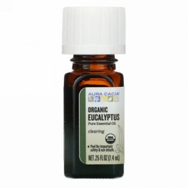 Aura Cacia, ピュアエッセンシャルオイル、オーガニックユーカリ、7.4ml（0.25 液量オンス）
