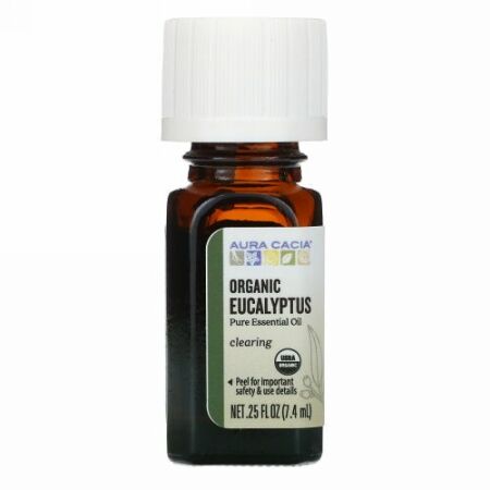 Aura Cacia, ピュアエッセンシャルオイル、オーガニックユーカリ、7.4ml（0.25 液量オンス）