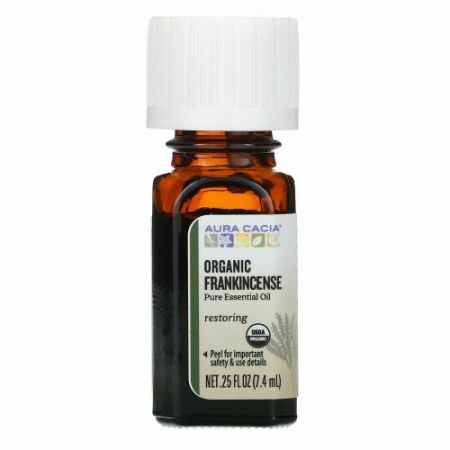 Aura Cacia, ピュアエッセンシャルオイル、オーガニックフランキンセンス、7.4ml（0.25液量オンス）
