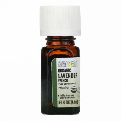 Aura Cacia, ピュアエッセンシャルオイル、オーガニックフレンチラベンダー、7.4ml（0.25液量オンス）