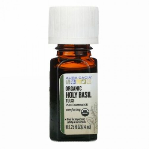 Aura Cacia, ピュアエッセンシャルオイル、オーガニックホーリーバジルトゥルシー、7.4ml（0.25液量オンス）