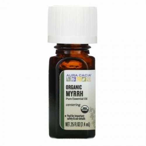 Aura Cacia, ピュアエッセンシャルオイル、オーガニックミルラ、7.4ml（0.25 液量オンス）