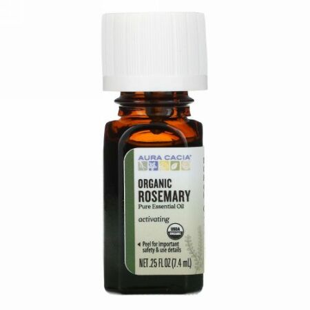Aura Cacia, ピュアエッセンシャルオイル、オーガニックローズマリー、7.4ml（0.25液量オンス）