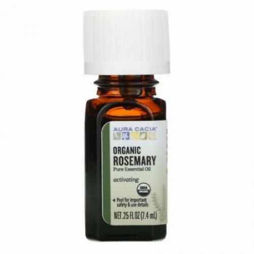 Aura Cacia, ピュアエッセンシャルオイル、オーガニックローズマリー、7.4ml（0.25液量オンス）