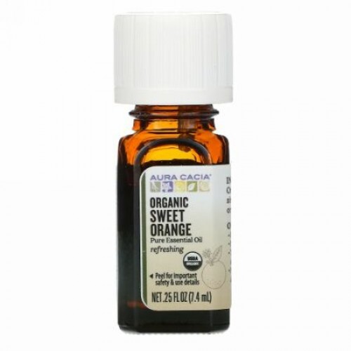Aura Cacia, ピュアエッセンシャルオイル、オーガニックスイートオレンジ、7.4ml（0.25液量オンス）