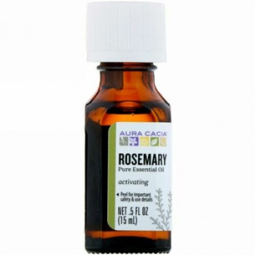 Aura Cacia, 100%純エッセンシャルオイル、ローズマリー、 0.5液量オンス (15 ml)