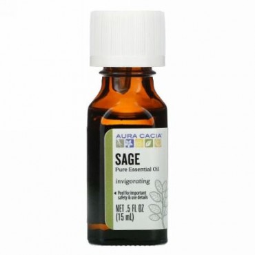 Aura Cacia, ピュア エッセンシャルオイル、セージ、15ml（0.5液量オンス）