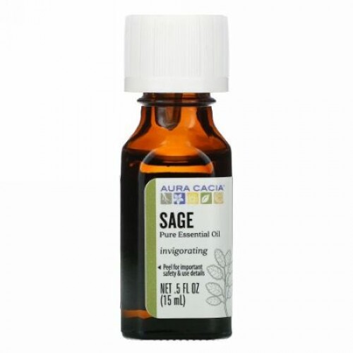 Aura Cacia, ピュア エッセンシャルオイル、セージ、15ml（0.5液量オンス）