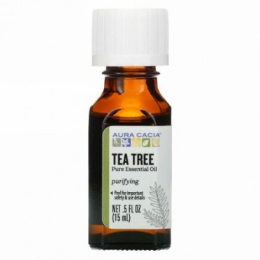 Aura Cacia, 100％ピュア エッセンシャルオイル、ティーツリー、15ml（0.5液量オンス）