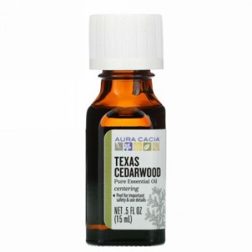 Aura Cacia, ピュアエッセンシャルオイル、テキサスシダーウッド、15ml（0.5液量オンス）