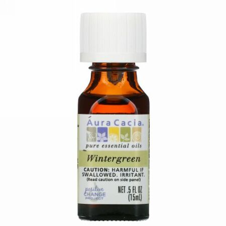 Aura Cacia, 100% ピュアエッセンシャルオイル、 ウィンターグリーン、 .5 fl oz (15 ml) (Discontinued Item)