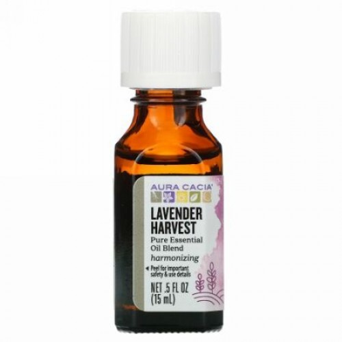 Aura Cacia, ピュアエッセンシャルオイルブレンド、ラベンダーハーベスト、15ml（0.5液量オンス）
