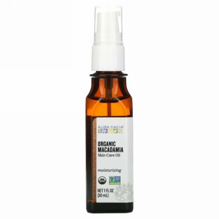 Aura Cacia, オーガニック, ナチュラルスキンケア, マカダミアオイル, 1液量オンス (30 ml)