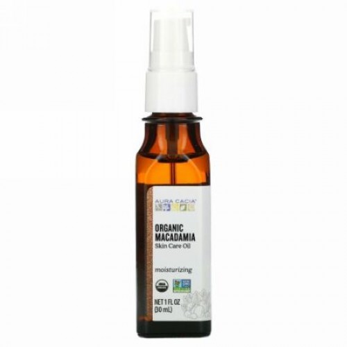 Aura Cacia, オーガニック, ナチュラルスキンケア, マカダミアオイル, 1液量オンス (30 ml)