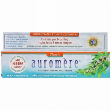 Auromere, アーユルヴェーダハーバル歯磨き粉、クラシック、117g（4.16oz）