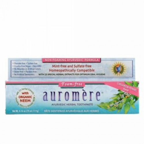 Auromere, アーユルヴェーダのハーブ練り歯磨き, 泡なし, カルダモン-フェンネル風味, 4.16オンス（117 g）
