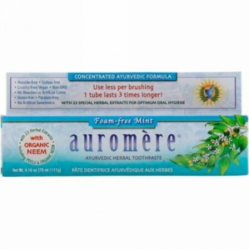 Auromere, アーユルヴェーダハーブ練り歯磨き、非発泡性ミント、4.16 oz (117 g)