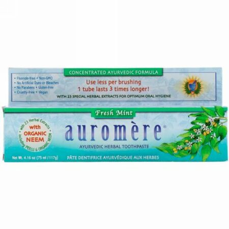Auromere, アーユルヴェーダハーブ歯磨き粉、フレッシュミント、117g（4.16oz）