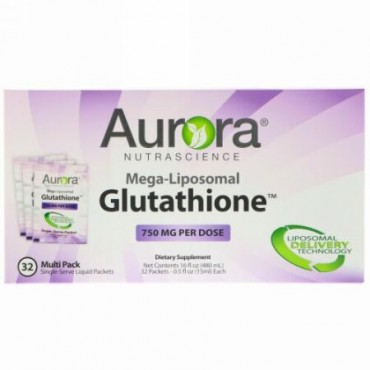 Aurora Nutrascience, メガ-リポソーム グルタミン、750 mg、1回分の液体個包装32個、各0.5 fl oz (15 ml)