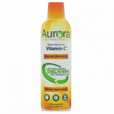Aurora Nutrascience, Mega-Liposomal Vitamin C（メガ リポソームビタミンC）、オーガニック果実味、3,000mg、480ml（16液量オンス） (Discontinued Item)