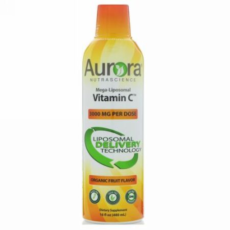Aurora Nutrascience, Mega-Liposomal Vitamin C（メガ リポソームビタミンC）、オーガニック果実味、3,000mg、480ml（16液量オンス） (Discontinued Item)