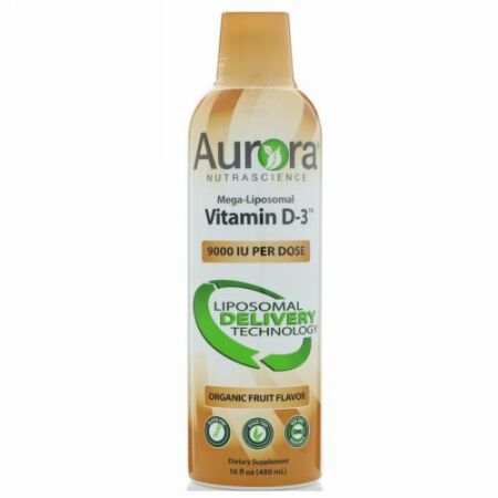 Aurora Nutrascience, Mega-Liposomal Vitamin D3, Organic Fruit Flavor, 9,000 IU, 16 fl oz (480 ml) (Discontinued Item)