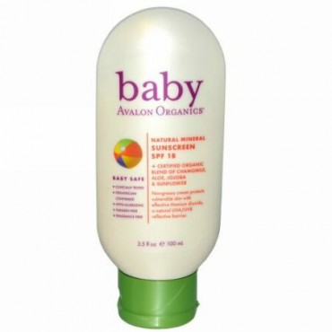 Avalon Organics, Baby, Natural Mineral Sunscreen, SPF 18, 3.5 fl oz (100 ml) (Discontinued Item)