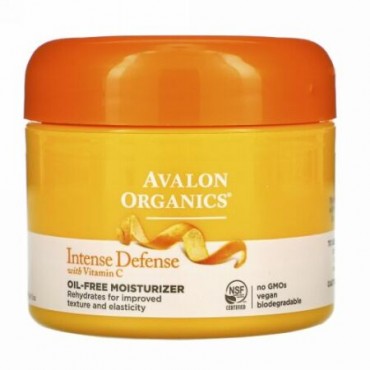 Avalon Organics, インテンスディフェンス、ビタミンC入り、オイルフリーモイスチャライザー、2 oz (57 g)