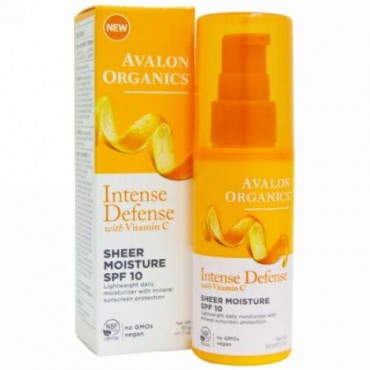 Avalon Organics, ビタミンCでインテンスディフェンス（徹底防御）、 シアモイスチャー SPF 10、 1.7 オンス (50 g) (Discontinued Item)