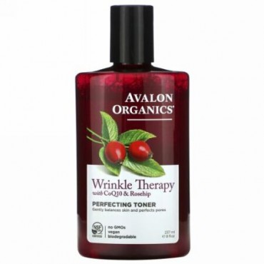 Avalon Organics, コエンザエムCoQ10とローズヒップ（薔薇の実）のしわ治療, 仕上げトナー, 8液量オンス（237 ml）