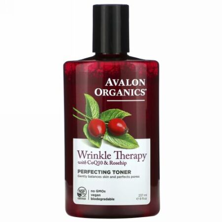 Avalon Organics, コエンザエムCoQ10とローズヒップ（薔薇の実）のしわ治療, 仕上げトナー, 8液量オンス（237 ml）