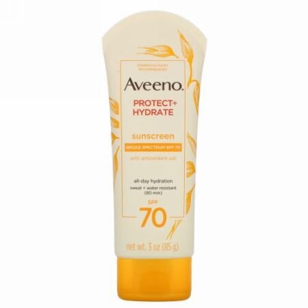 Aveeno, アクティブナチュラル、プロテクト＋高保湿ローション、日焼け止め、SPF70、3oz（85g）