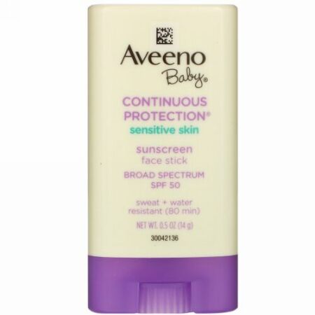 Aveeno, 赤ちゃん, 自然な保護, フェイススティック日焼け止め, ブロードスペクトラムSPF50, 0.5オンス (14 g) (Discontinued Item)