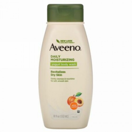 Aveeno, アクティブナチュラル、デイリーモイスチャライジング・ヨーグルト・ボディウォッシュ、アプリコット＆ハニー、18 液体 オンス（532 ml）