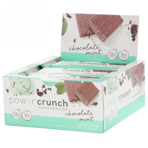 BNRG, パワー・クランチ・プロテイン・エネルギーバー、チョコレートミント、12本入り、各 1.4 oz (40 g)