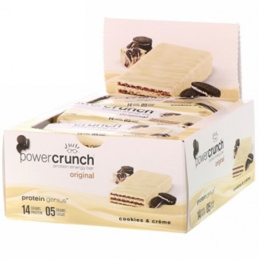 BNRG, パワークランチプロテインエネルギーバー、オリジナル、クッキーとクリーム、12本、各1.4オンス (40 g)