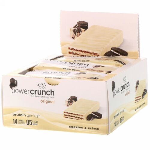 BNRG, パワークランチプロテインエネルギーバー、オリジナル、クッキーとクリーム、12本、各1.4オンス (40 g)