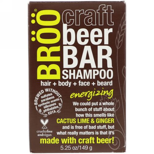 BRöö, クラフトビールバーシャンプー、活力を与える、サボテンライム&ジンジャー、5.25オンス (149 g) (Discontinued Item)